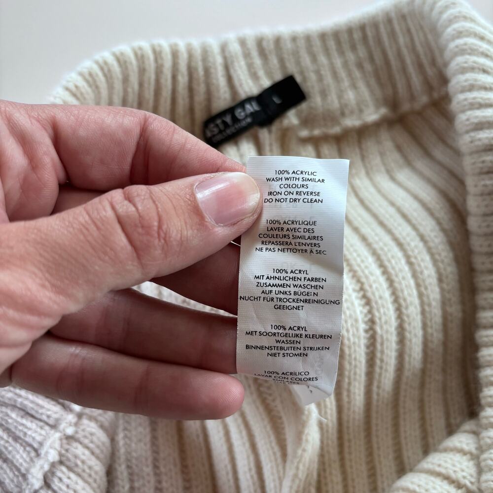 Nasty Gal Women's Large Knit Ribbed Lounge Pants Cream Wide Leg High Waisted - Picture 7 of 11